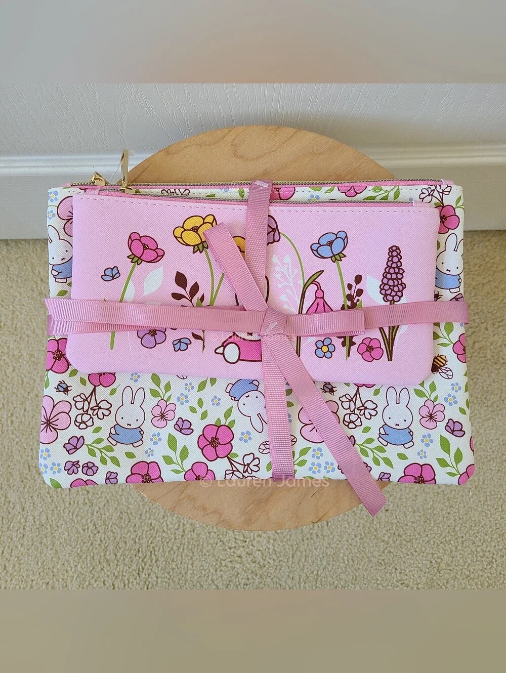 Miffy Pink Spring Floral and Blue Gingham Ducks Pencil Pouch Set